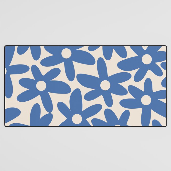 Blue Daisy Time Cute Retro Floral Pattern Desk Mat Gallery Image 3
