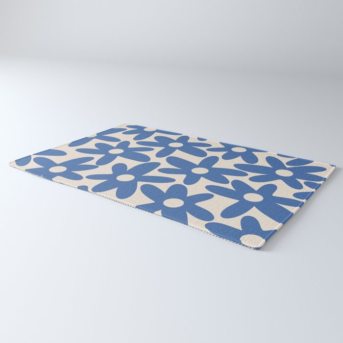 Blue Daisy Time Cute Retro Floral Pattern Rug Gallery Image 3