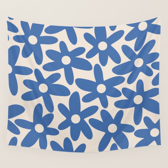 Blue Daisy Time Cute Retro Floral Pattern Wall Tapestry Gallery Image 4