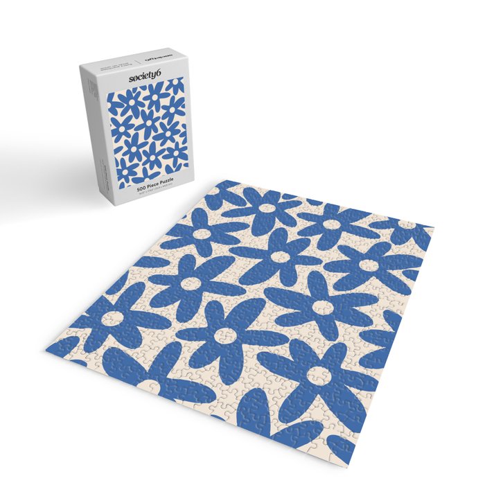 Blue Daisy Time Cute Retro Floral Pattern Jigsaw Puzzle Gallery Image 2