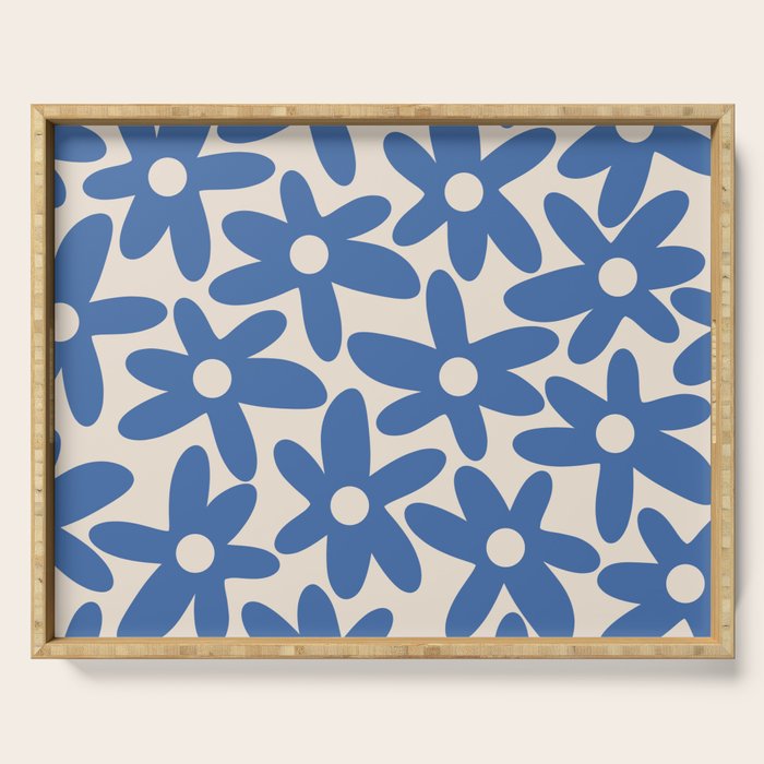 Blue Daisy Time Cute Retro Floral Pattern Serving Tray Gallery Image 1