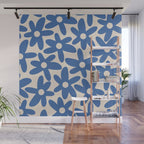 Blue Daisy Time Cute Retro Floral Pattern Wall Mural Gallery Image 1