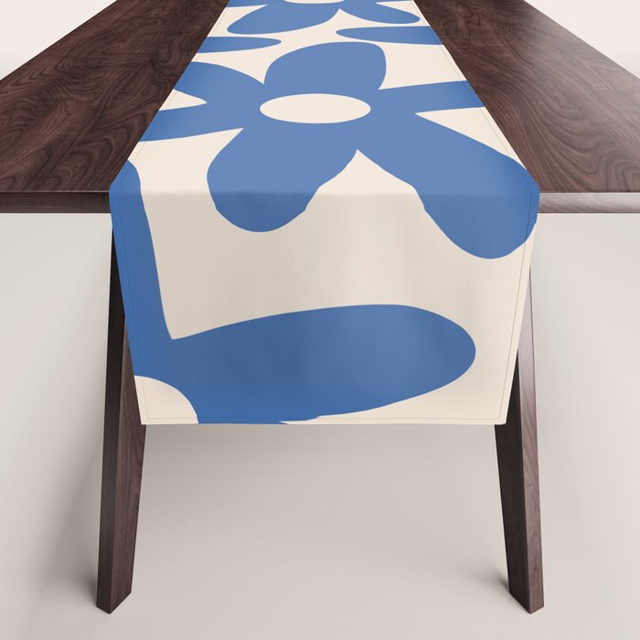 Blue Daisy Time Cute Retro Floral Pattern Table Runner Gallery Image 1