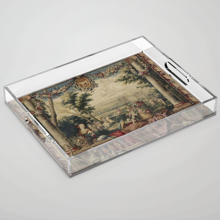 Antique 17th Century 'July' Louis XIV French Chateau Tapestry Acrylic Tray Gallery Image 1