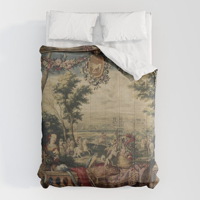 Antique 17th Century 'July' Louis Xiv French Chateau Tapestry Comforter