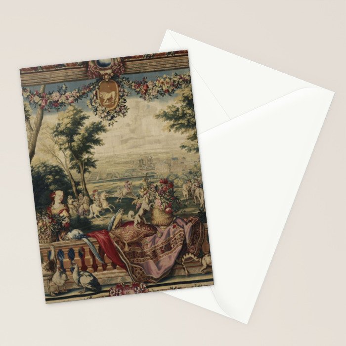 Antique 17th Century 'July' Louis XIV French Chateau Tapestry Stationery Card Gallery Image 2