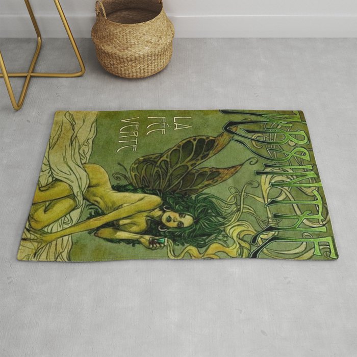 Vintage Parisian Green Fairy Absinthe Alcoholic Aperitif Advertisement Poster Rug Gallery Image 1