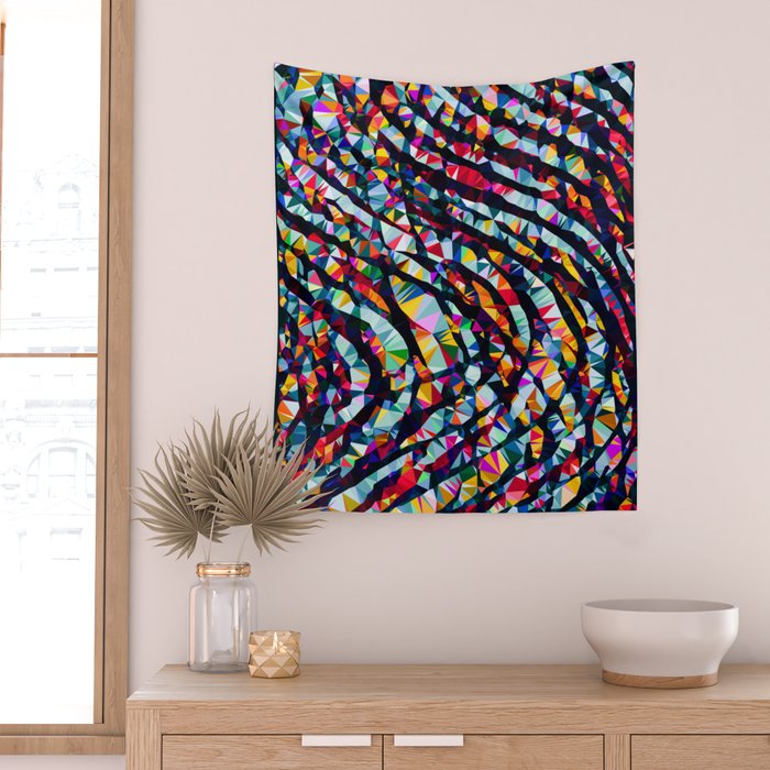 Wavy Lines Low Poly Geometric Triangles Wall Tapestry Gallery Image 2