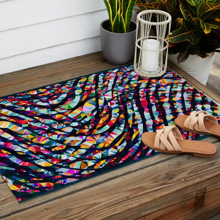 Wavy Lines Low Poly Geometric Triangles Outdoor Rug Gallery Image 2