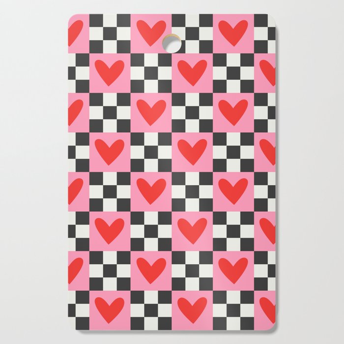 Red love heart checkered pattern Cutting Board Gallery Image 1