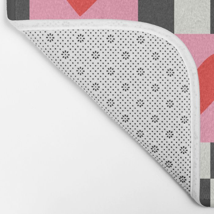Red love heart checkered pattern Bath Mat Gallery Image 2