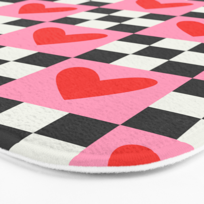 Red love heart checkered pattern Bath Mat Gallery Image 3
