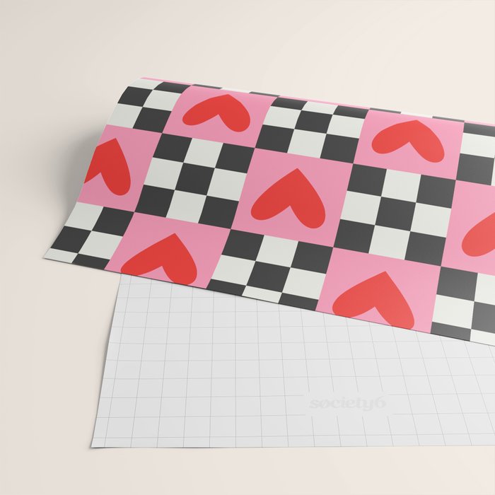 Red love heart checkered pattern Wrapping Paper Gallery Image 2