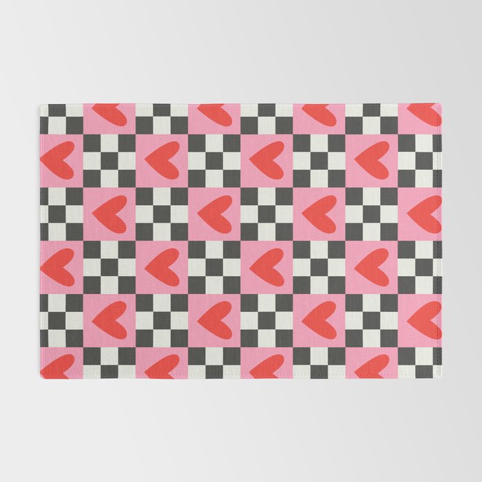 Red love heart checkered pattern Rug Gallery Image 2