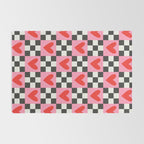 Red love heart checkered pattern Rug Gallery Image 2