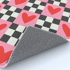 Red love heart checkered pattern Rug Gallery Image 4