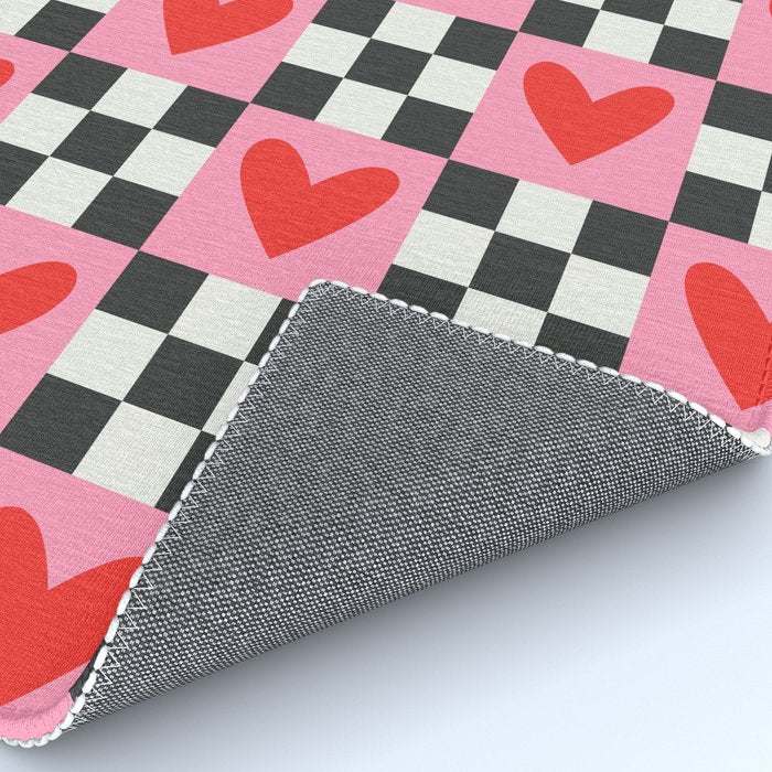 Red love heart checkered pattern Rug Gallery Image 4