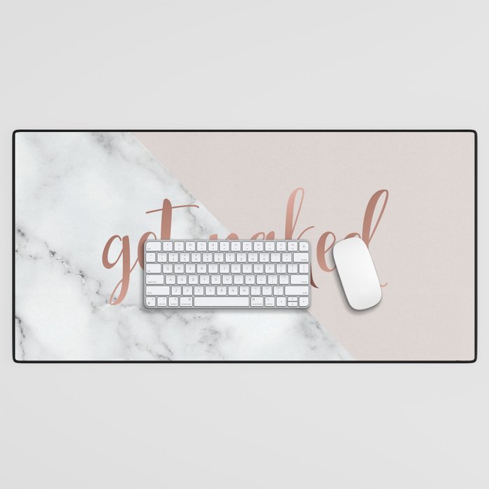 Get Naked, Bathroom Art, Rose Gold, Blush Pink, Marble Desk Mat Gallery Image 1