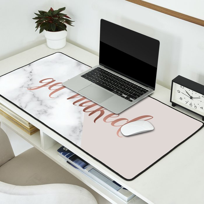 Get Naked, Bathroom Art, Rose Gold, Blush Pink, Marble Desk Mat Gallery Image 2