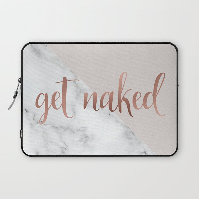 Get Naked, Bathroom Art, Rose Gold, Blush Pink, Marble Laptop Sleeve Gallery Image 1