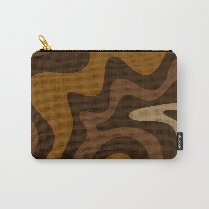 Retro Liquid Swirl Abstract Pattern Square in Brown Tones Carry All Pouch Gallery Image 1