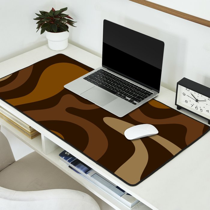 Retro Liquid Swirl Abstract Pattern Square in Brown Tones Desk Mat Gallery Image 2