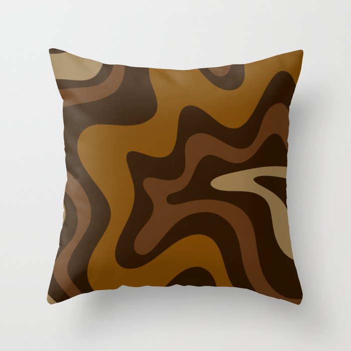 Retro Liquid Swirl Abstract Pattern Square in Brown Tones Throw Pillow Gallery Image 6