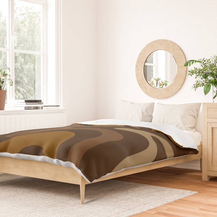 Retro Liquid Swirl Abstract Pattern Square in Brown Tones Duvet Cover Gallery Image 2