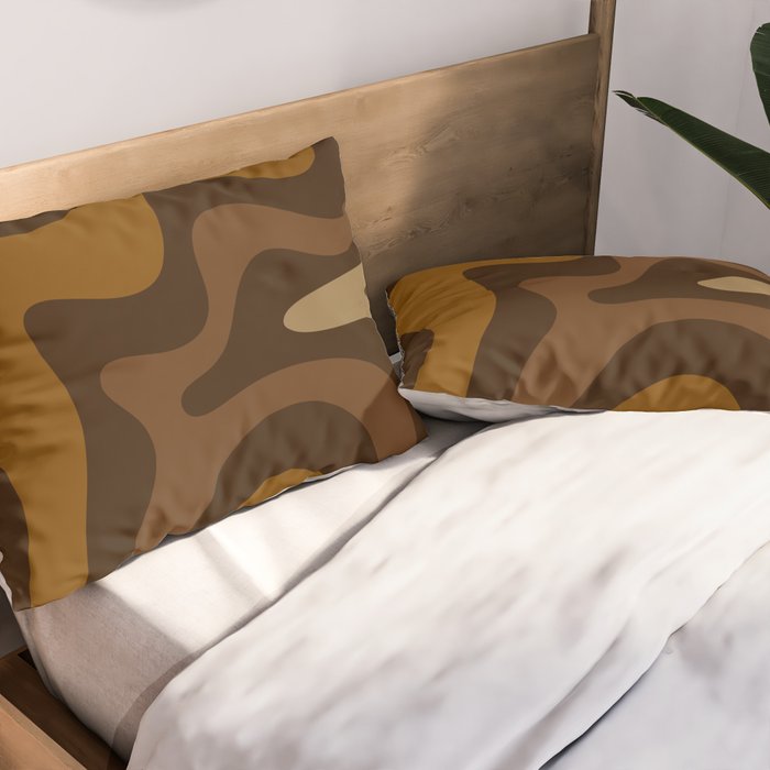 Retro Liquid Swirl Abstract Pattern Square in Brown Tones Pillow Sham Gallery Image 2