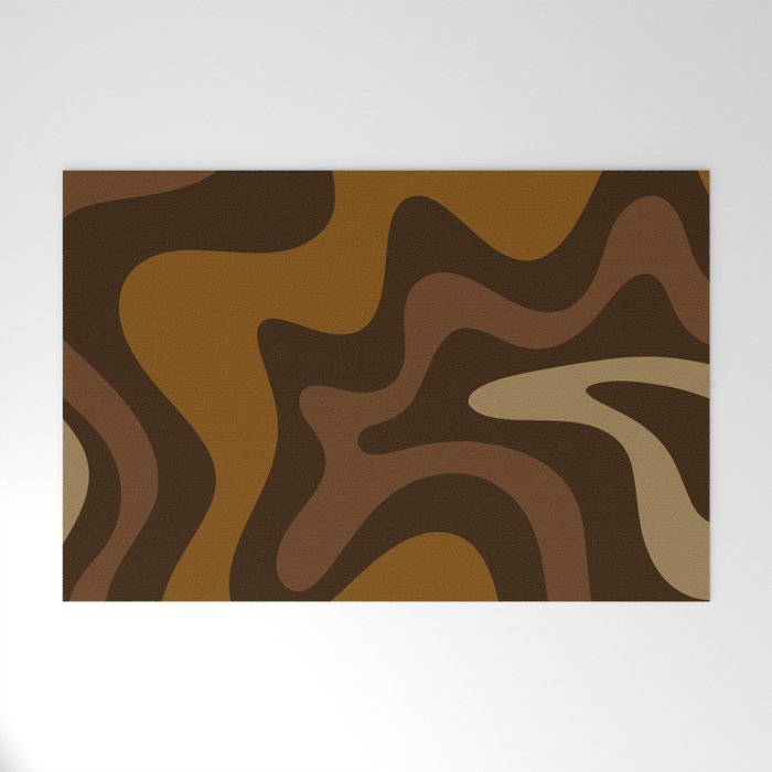 Retro Liquid Swirl Abstract Pattern Square in Brown Tones Welcome Mat Gallery Image 1