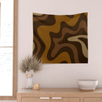 Retro Liquid Swirl Abstract Pattern Square in Brown Tones Wall Tapestry Gallery Image 2