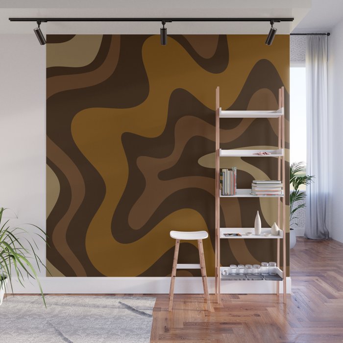 Retro Liquid Swirl Abstract Pattern Square in Brown Tones Wall Mural Gallery Image 1