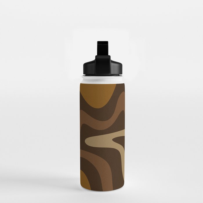 Retro Liquid Swirl Abstract Pattern Square in Brown Tones Water Bottle Gallery Image 2