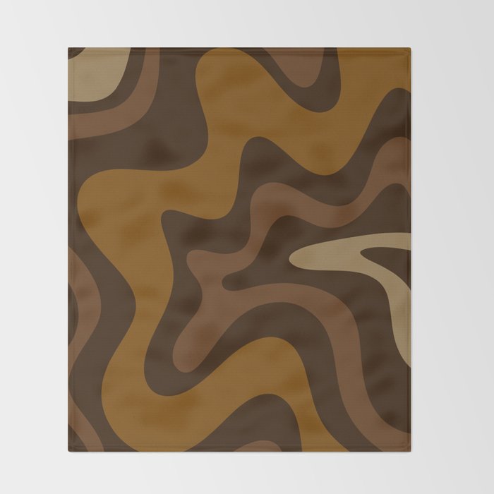Retro Liquid Swirl Abstract Pattern Square in Brown Tones Throw Blanket Gallery Image 2