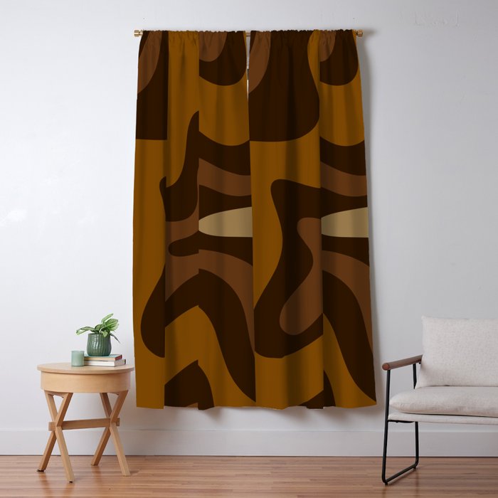Retro Liquid Swirl Abstract Pattern Square in Brown Tones Window Curtain Gallery Image 5