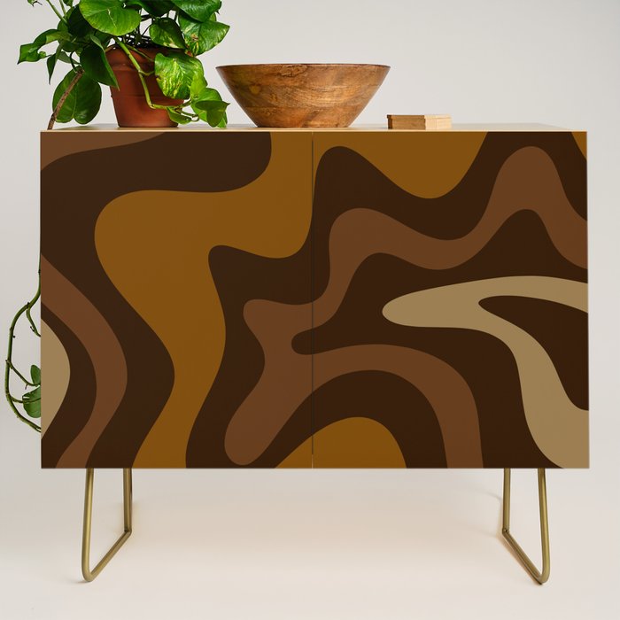 Retro Liquid Swirl Abstract Pattern Square in Brown Tones Credenza Gallery Image 1