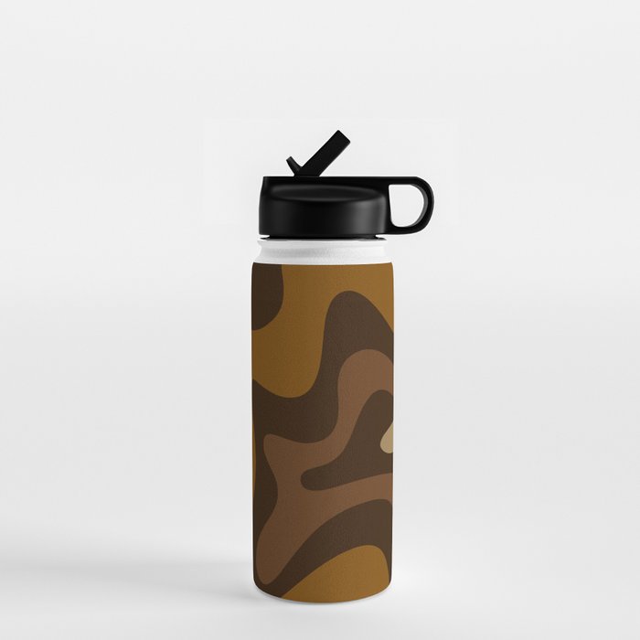 Retro Liquid Swirl Abstract Pattern Square in Brown Tones Water Bottle Gallery Image 1