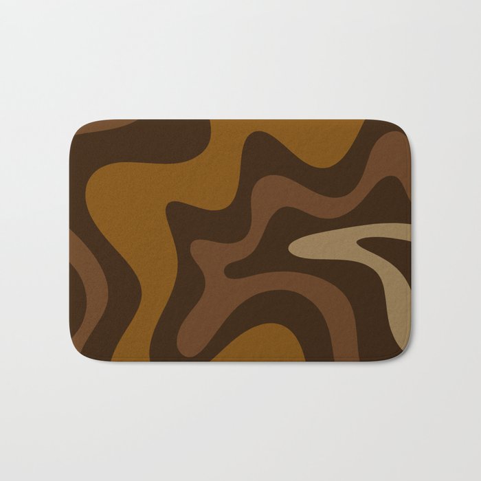 Retro Liquid Swirl Abstract Pattern Square in Brown Tones Bath Mat Gallery Image 1