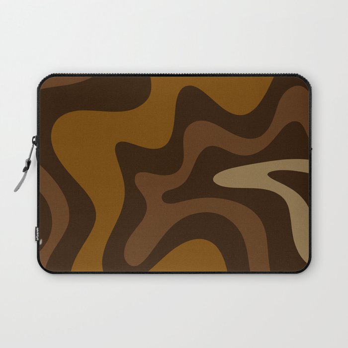 Retro Liquid Swirl Abstract Pattern Square in Brown Tones Laptop Sleeve Gallery Image 1