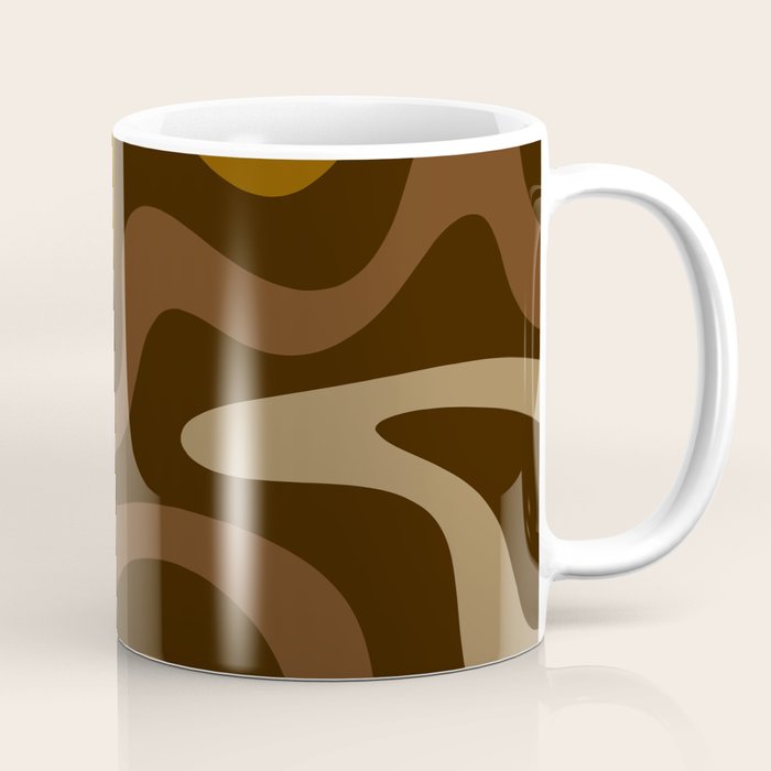 Retro Liquid Swirl Abstract Pattern Square in Brown Tones Coffee Mug Gallery Image 1