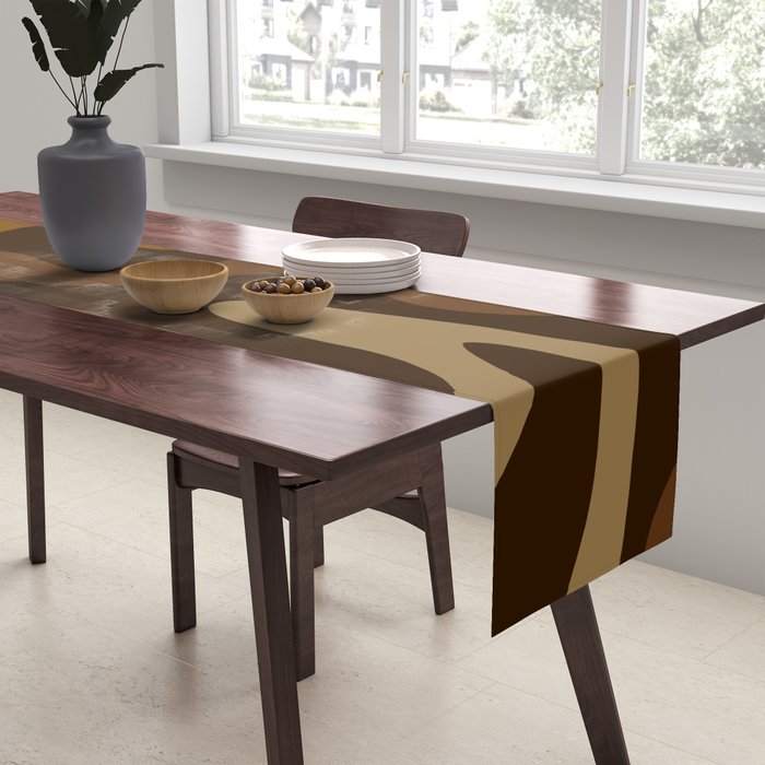 Retro Liquid Swirl Abstract Pattern Square in Brown Tones Table Runner Gallery Image 2