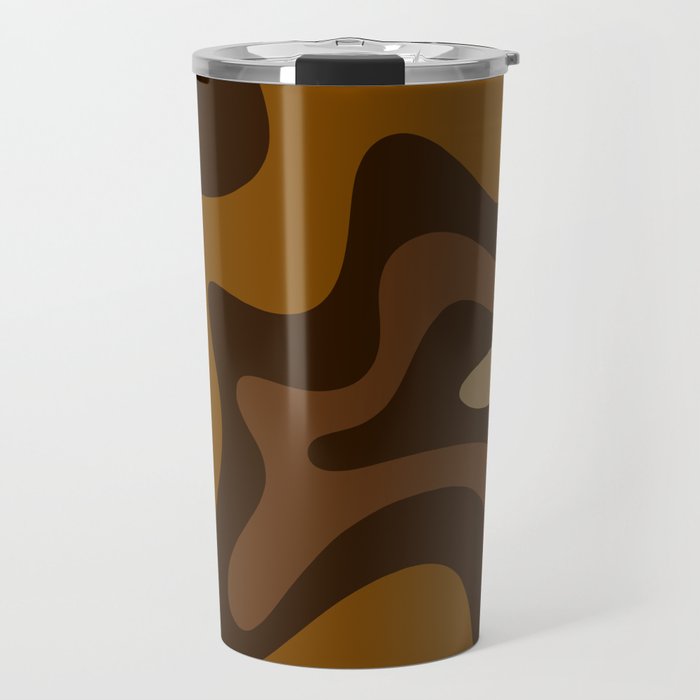 Retro Liquid Swirl Abstract Pattern Square in Brown Tones Travel Mug Gallery Image 1