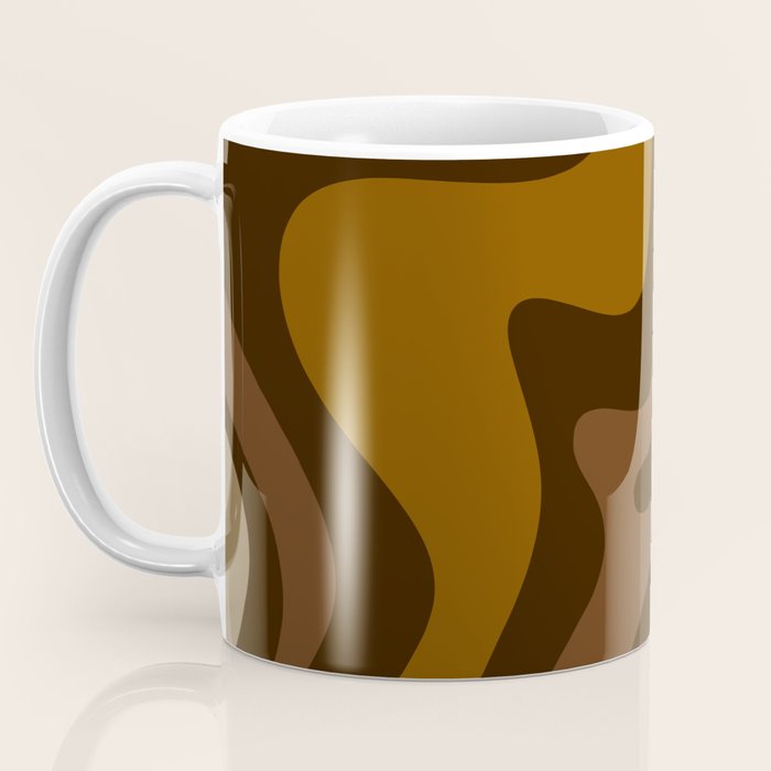 Retro Liquid Swirl Abstract Pattern Square in Brown Tones Coffee Mug Gallery Image 3