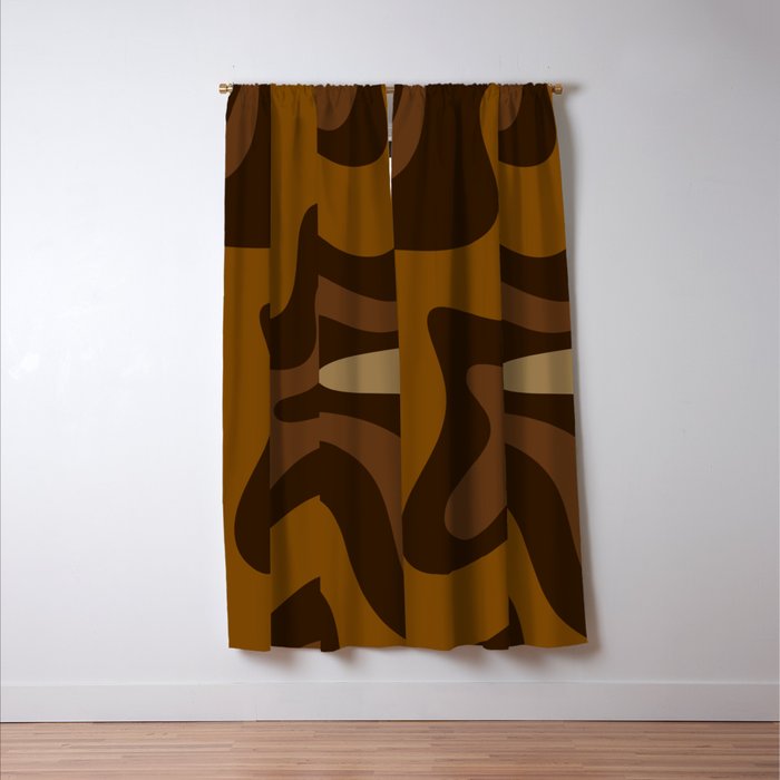 Retro Liquid Swirl Abstract Pattern Square in Brown Tones Window Curtain Gallery Image 3