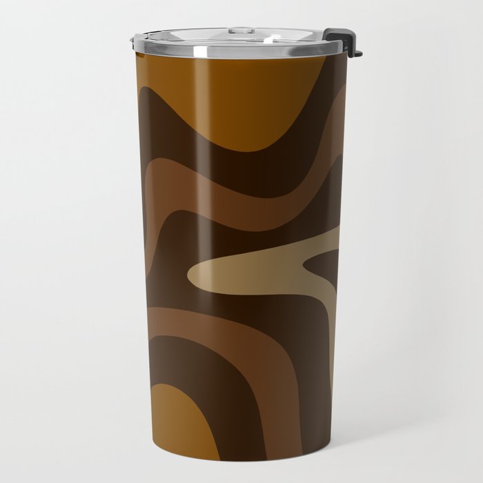 Retro Liquid Swirl Abstract Pattern Square in Brown Tones Travel Mug Gallery Image 2