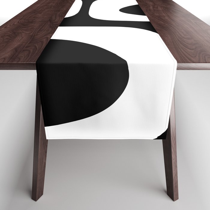 Mid Century Modern Black and White Piquet Abstract Pattern Table Runner Gallery Image 1