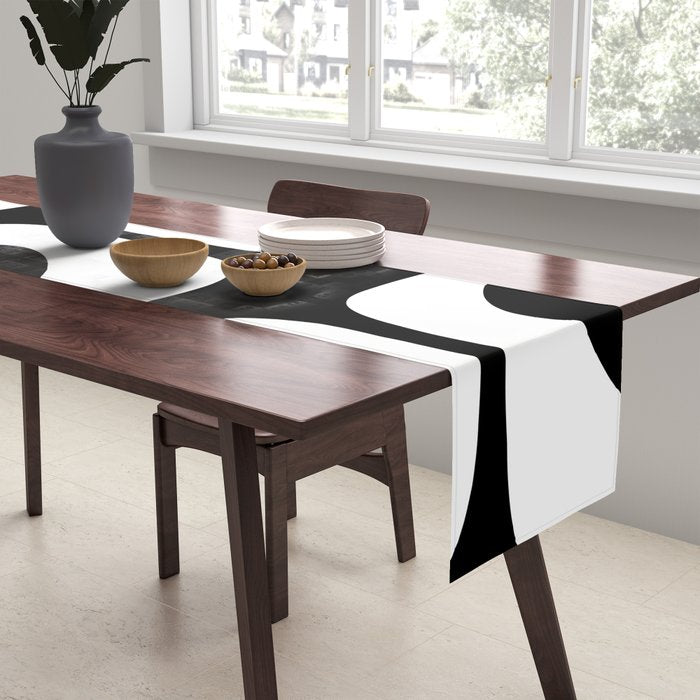 Mid Century Modern Black and White Piquet Abstract Pattern Table Runner Gallery Image 2