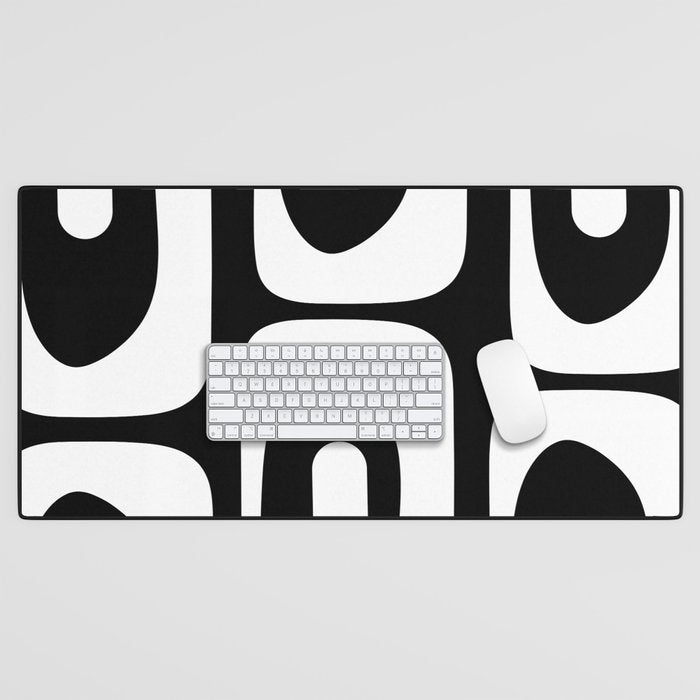 Mid Century Modern Black and White Piquet Abstract Pattern Desk Mat Gallery Image 1