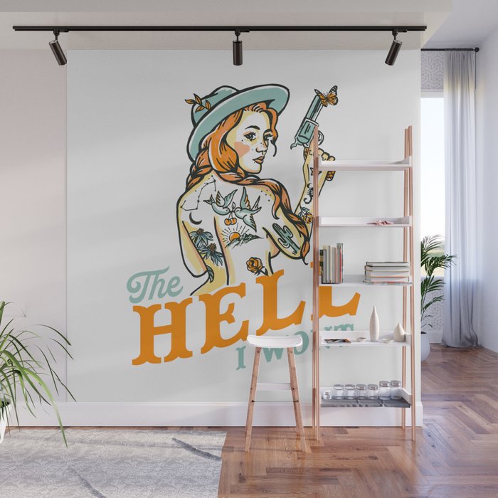 The Hell I Won't: Tattoo Redhead With A Revolver Wall Mural Gallery Image 1