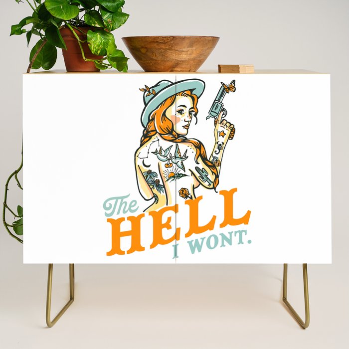 The Hell I Won't: Tattoo Redhead With A Revolver Credenza Gallery Image 1